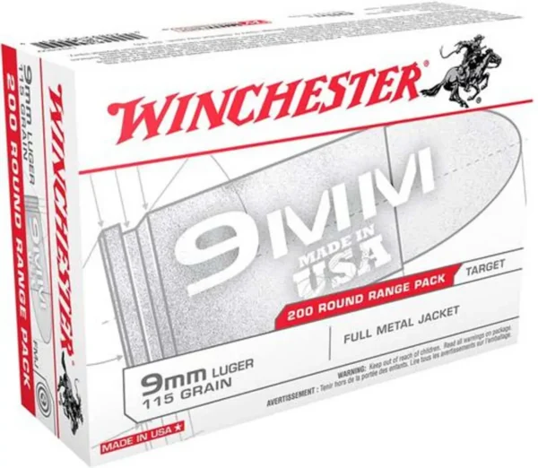 Winchester USA Range Pack 9mm, 115gr, FMJ, 200rd