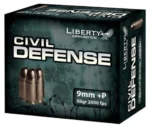 Liberty Ammo Civil Defense 9mm 50gr, LF Fragmenting HP, 80rd Box