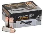 Sig Ammo Elite Performance V-Crown 9mm 147gr, JHP, 100rd Box