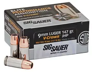 Sig Ammo Elite Performance V-Crown 9mm 147gr, JHP, 100rd Box
