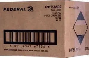 Federal Champion 9mm, 115gr, Champion FMJ, 500rd Bulk Pack