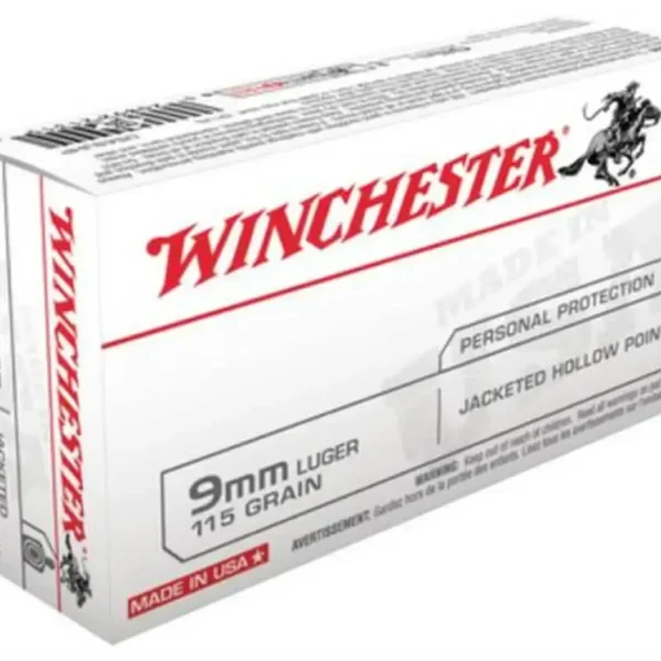 Winchester USA 9mm, 115gr, Jacketed Hollow Point, 200rd Box