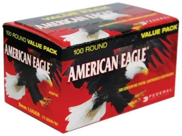 Federal American Eagle 9mm 115gr, Full Metal Jacket 200 Rounds Per Box
