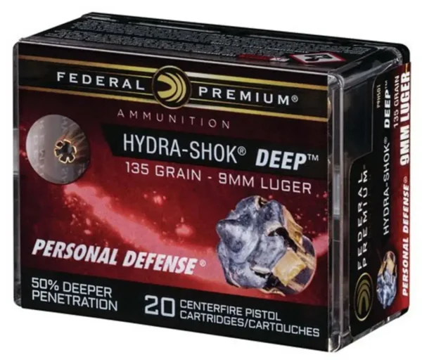 Federal Hydra-Shok Deep 9mm 135gr, Hollow Point, 100rd Box