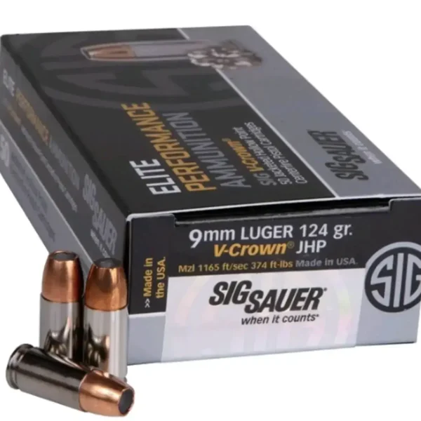 Sig Ammo 9mm 124gr, JHP, Elite V-Crown, 200rd Box