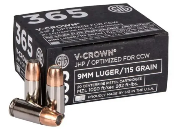 Sig Sauer Ammo 9mm, 115gr, V-Crown JHP, 100rd Box