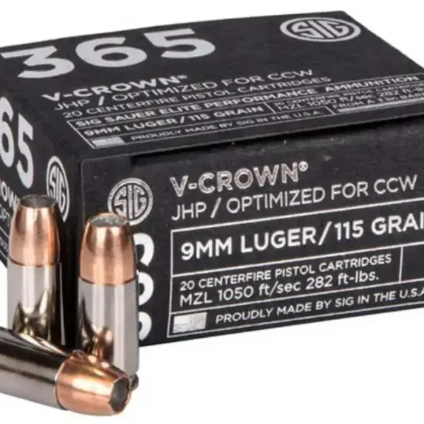 Sig Sauer Ammo 9mm, 115gr, V-Crown JHP, 100rd Box