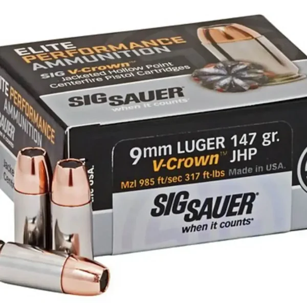 Sig Ammo Elite Match 9mm 147gr, JHP, V-Crown Comp, 200rd