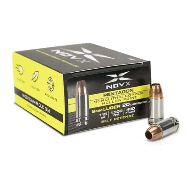 NovX Pentagon 9mm, 115gr, Monolithic Copper Hollow Point, 100rd Box