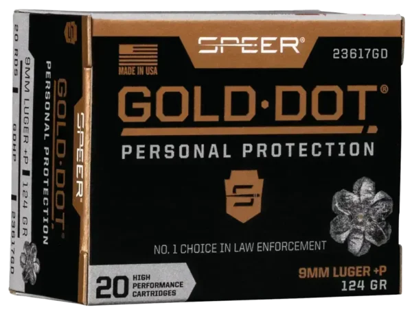 Speer Ammo Gold Dot Personal Protection 9mm +P 124gr, Hollow Point, 100rd Box