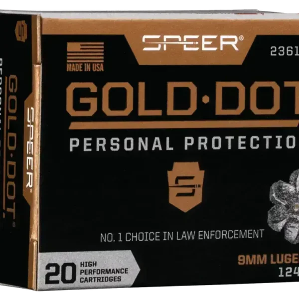 Speer Ammo Gold Dot Personal Protection 9mm +P 124gr, Hollow Point, 100rd Box