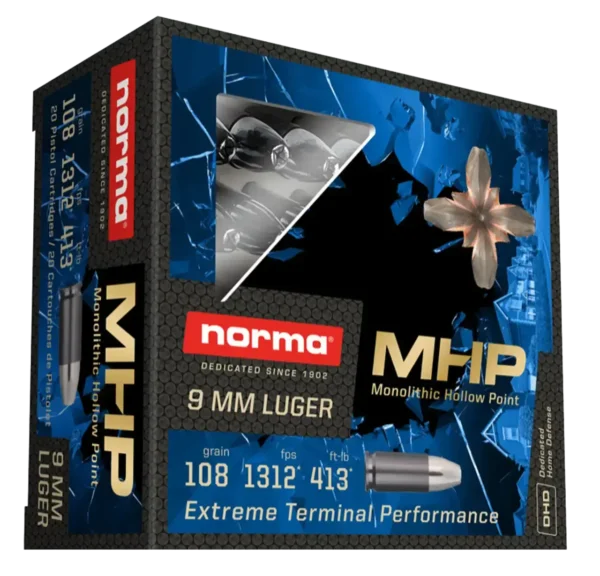Norma MHP 9mm, 108gr, Monolithic Hollow Point, 100rd Box