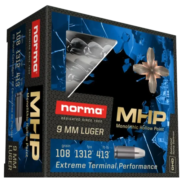 Norma MHP 9mm, 108gr, Monolithic Hollow Point, 100rd Box