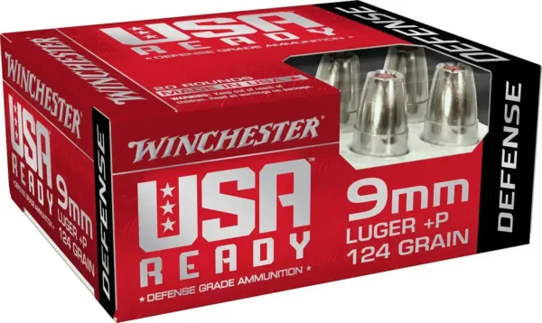 Winchester USA Ready 9mm +P, 124gr, Hex-Vent Hollow Point, 100rd Box