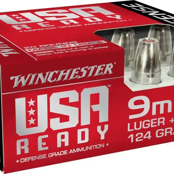 Winchester USA Ready 9mm +P, 124gr, Hex-Vent Hollow Point, 100rd Box