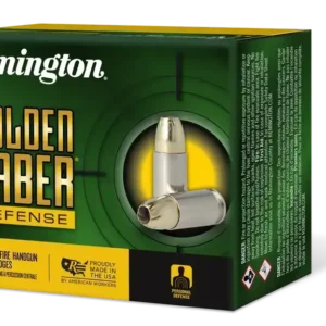 Remington Golden Saber Defense 9mm +P, 124gr, Brass Jacket Hollow Point, 20rd Box