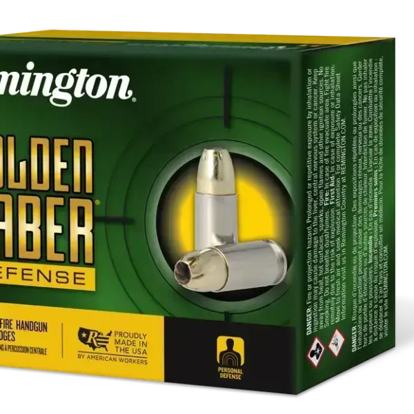 Remington Golden Saber Defense 9mm +P, 124gr, Brass Jacket Hollow Point, 20rd Box