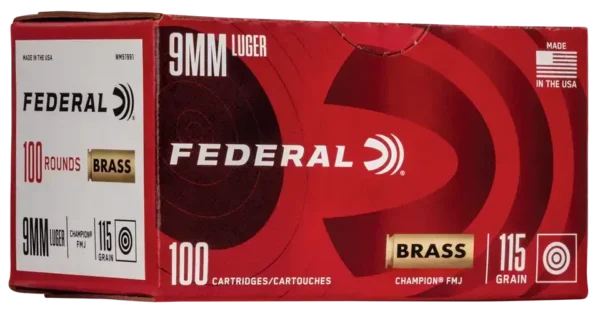 Federal Champion Training 9mm, 115gr, FMJ, 1125 fps, 200Bx/5Cs