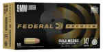 Federal Gold Medal 9mm, 147gr, Full Metal Jacket, 50rd Box