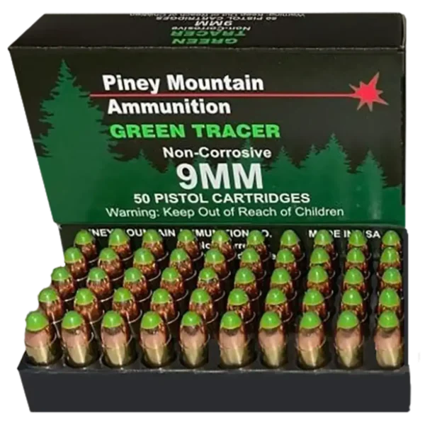 Piney Mountain Green Tracer 9mm, 119gr, Full Metal Jacket, 20rd Box