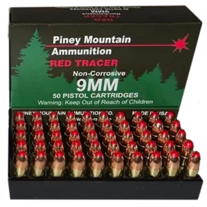 Piney Ammunition Red Tracer 9mm, 119gr, FMJ, 20rd Box