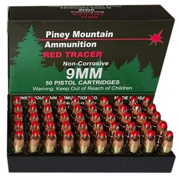 Piney Ammunition Red Tracer 9mm, 119gr, FMJ, 20rd Box