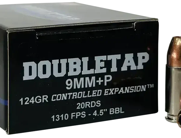 DoubleTap 9mm +P, 124gr, Jacketed Hollow Point, 20rd Box
