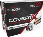 Fiocchi Ammunition COVERT X, 9mm, 124gr, Jacketed Hollow Point, 100rd Box