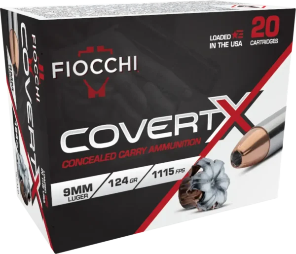 Fiocchi Ammunition COVERT X, 9mm, 124gr, Jacketed Hollow Point, 100rd Box
