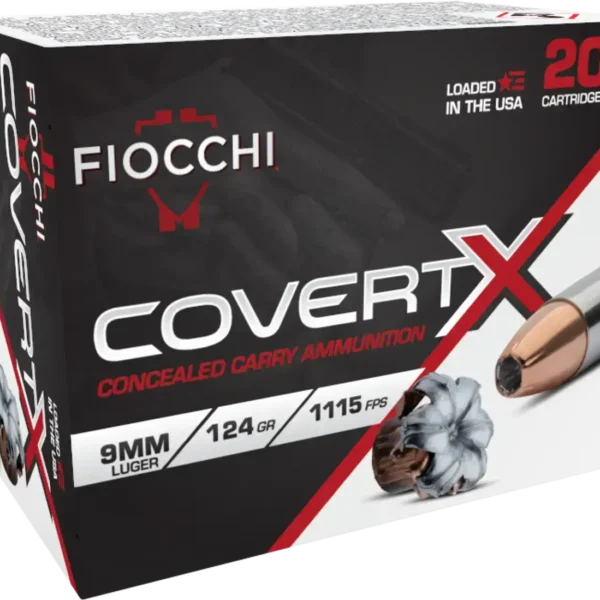 Fiocchi Ammunition COVERT X, 9mm, 124gr, Jacketed Hollow Point, 100rd Box