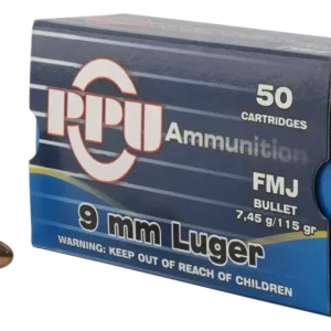 PPU Ammunition 9mm, 115gr, Full Metal Jacket, 50rd Box