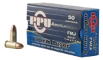 PPU Ammunition Defense 9mm, 124gr, Full Metal Jacket, 50Bx/20Cs