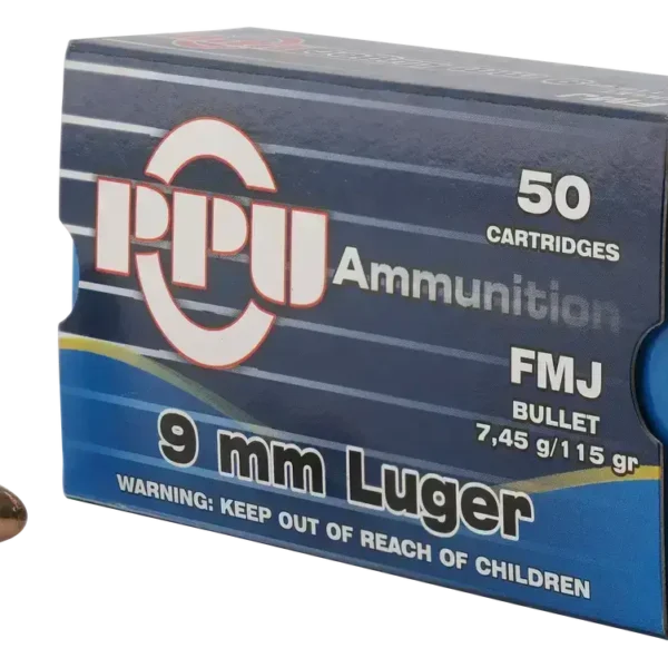 PPU Ammunition Defense 9mm, 124gr, Full Metal Jacket, 50Bx/20Cs