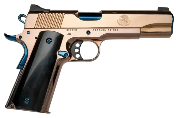CNC Kimber 1911 El Rey 38 Super, 5" Barrel, Blue PVD Barrel, Rose Gold PVD Serrated Slide & Frame, Black Kirinite Presentation Grip, 7rd
