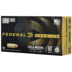 Federal Gold Medal 9mm, 147gr, Full Metal Jacket, 50rd Box