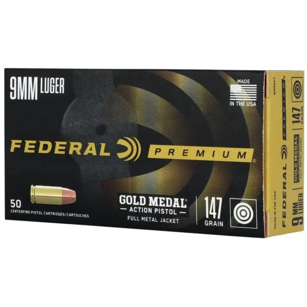 Federal Gold Medal 9mm, 147gr, Full Metal Jacket, 50rd Box