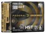 Federal Premium 9mm +P, 124gr, HST Jacketed Hollow Point, 20Bx/10Cs