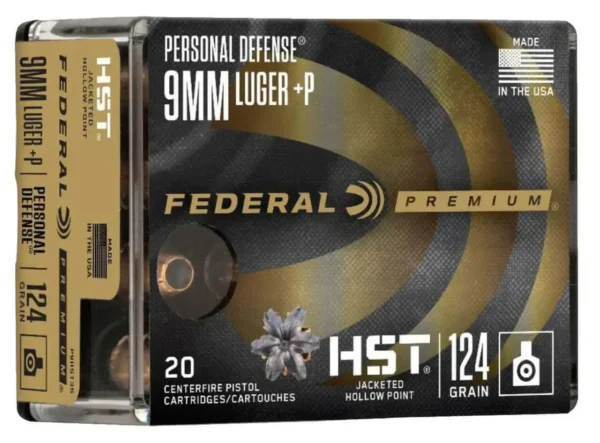 Federal Premium 9mm +P, 124gr, HST Jacketed Hollow Point, 20Bx/10Cs