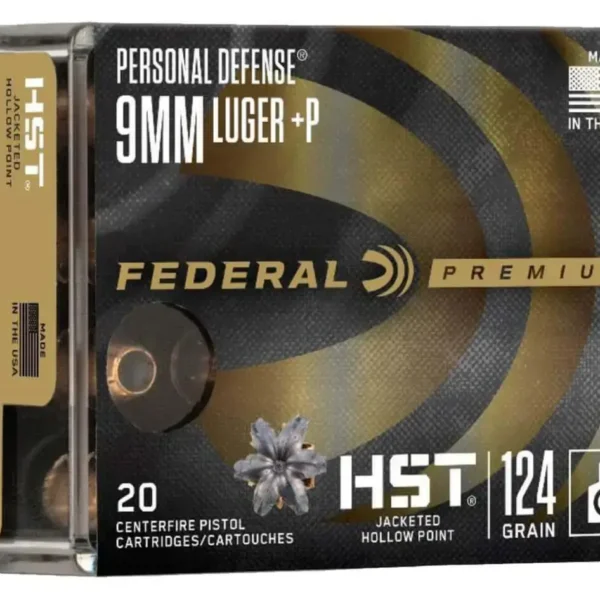 Federal Premium 9mm +P, 124gr, HST Jacketed Hollow Point, 20Bx/10Cs