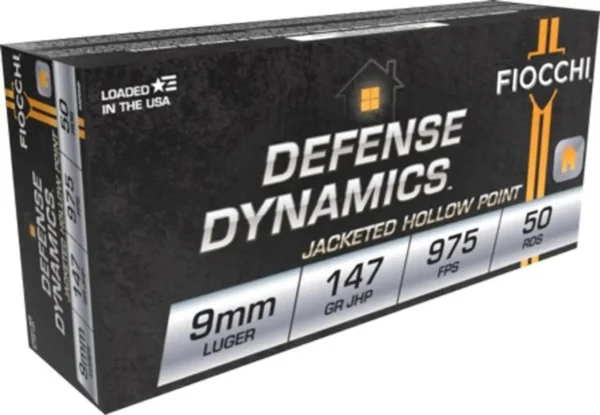 Fiocchi Dynamics Defense 9mm, 147gr, Jacketed Hollow Point, 100rd Box