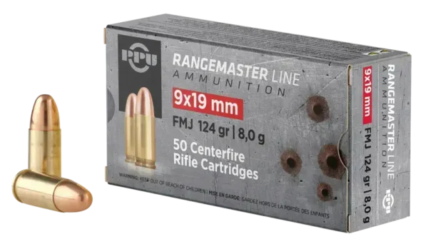 PPU Rangemaster 9mm, 124gr, 1263 fps, Full Metal Jacket, 1000rd Case