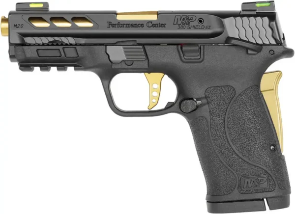 Smith & Wesson M&P Shield EZ M2.0 Performance Center 380 ACP, 3.8" Gold Barrel, Black, MA Compliant, 8rd