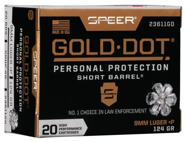 Speer Gold Dot Personal Protection Short Barrel 9mm +P, 124gr, Hollow Point, 60rd Box