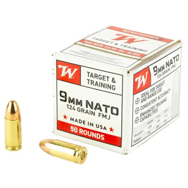 Winchester USA WHITE BOX 9mm, 124gr, Full Metal Jacket, 50rd Box